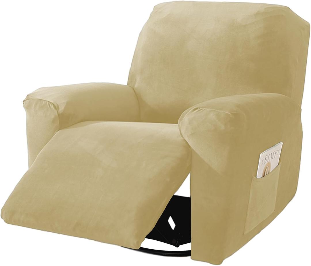NORTHERN BROTHERS Recliner Chair Covers, Stretchy Recliner Couch Covers, Lazy Boy Velvet Chair Covers, Sofa Cover (Beige, XL 1 Seat)