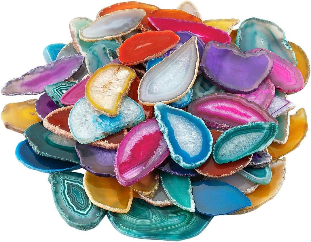 mookaitedecor Polished Agate Light Table Slices,Geode Agate Slab Cards Pack of 12 (#1-Assorted Colors (Irregular Shape))