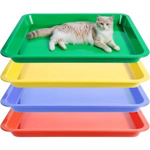 4 PCS Multicolor Low Entry Cat Litter Box Portable Small Open Senior Cats Ferret Litter Boxes Pan Waterproof Plastic Travel Litters Box Tray for Small Senior Cats Guinea Pets, 17.3 X 13.6 X 1.6 Inch