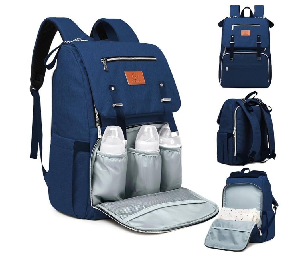 KeaBabies Baby Diaper Bag Backpack with Changing Pad - Waterproof Baby Bag for Mom and Dad, Insulated Bottle Pockets, Durable Toddler, Twin, Boy Girl Diaper Backpack for Travel, Large (Navy Blue)