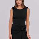Caracilia Women Summer Sleeveless Bodycon Tie Cinched Waist Romper Skort Mini Dress Built in Shorts Night Out Vacation Dress (Black) XL
