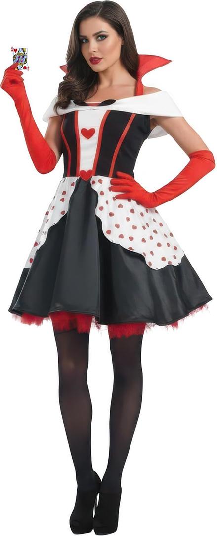 Fun Shack Queen of Hearts Costume for Women, Red Queen Outfit, Heart Costume for Adults, Womens Halloween Costumes (X-Large, Black)