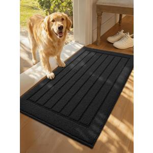 Color&Geometry Door Mat Indoor Entrance 17"x29" Non Slip Dirt Trapper, Absorbent Doormat, Washable Rug for Entryway, Low Profile, Easy Clean Patio Porch, Black, (Rolled-up NO Creases)