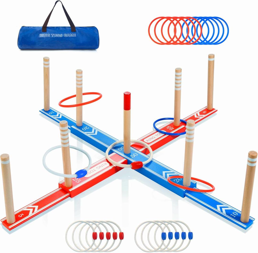 Ring Toss Game for Adults, 20 Rings & Carrying Bag- Upgraded 30" Extra Large Outdoor Backyard/Indoor Party Game(All Weather)- Easy Setup Yard Game for Kids Family Toy for Boys & Girls