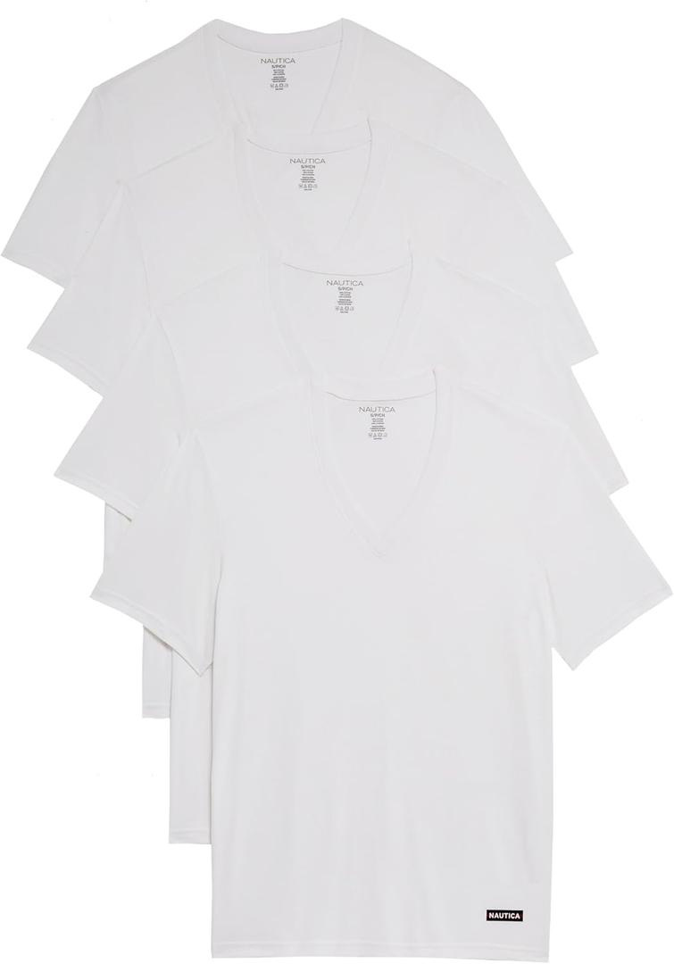 Nautica Mens 4-Pack Cotton Limited Edition V-Neck T-Shirts (Small)