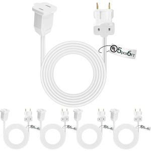 Kanayu 5 Pack 6 ft White UL Extension Cord 2 Prong Indoor Outdoor Christmas String Lights Extension Cord Extender Wire Plug in and End Ac 125 Volts for Connect Extend Lights