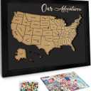 flinelife Cork Board Usa Travel Map With Pins, 13x11, Medium Size, Map of United States, Perfect For Couples and Families Gift