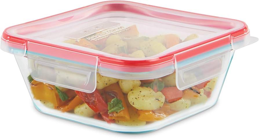 Pyrex Freshlock Glass Food Storage Container, Airtight & Leakproof Plastic Locking Lids, Freezer Dishwasher Microwave Safe, 4 Cup 946 ml.
