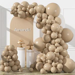 Amandir 153pcs Light Brown Balloons Arch Garland Kit Different Sizes 18 12 10 5 Inch Cream Beige Ivory Nude Neutral Boho Tan Balloon for Birthday Wedding Anniversary Gender Reveal Party Decorations