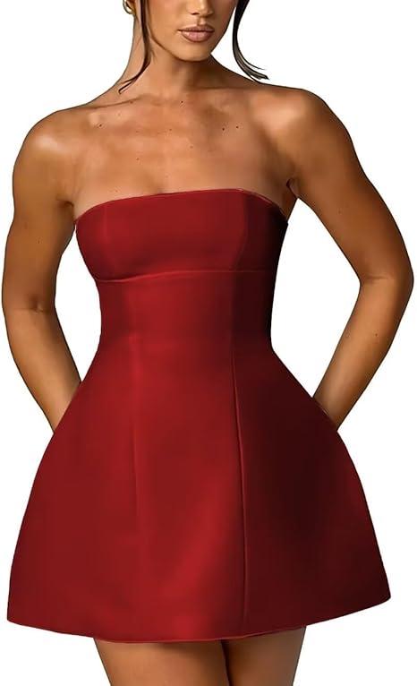 Line Short Homecoming Dress for Teens Strapless Wedding Party Gowns Mini Cocktail Dress for Women (Small, Wine Red)