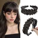 CJL HAIR Wide Braided Headbands Hair Piece for Women Synthetic Hair Hoops Head Bands with Teeth Handmade Braid Hairband Accessories Dark Brown 1PC