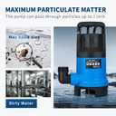 ZLAISS 1HP Submersible Water Pump - 3700 GPH Portable Water Pump with Automatic Float Switch for Removing Muddy Dirty/Clean Water from Swimming Pool, Pond, Garden, Hot Tub