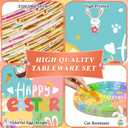 96 Pcs Easter Plates and Napkins Sets, 350GSM Easter Paper Plates, Colorful Spring Disposable Plates Napkins Forks Dinner Plates, Easter Dinnerware Tableware Party Supplies