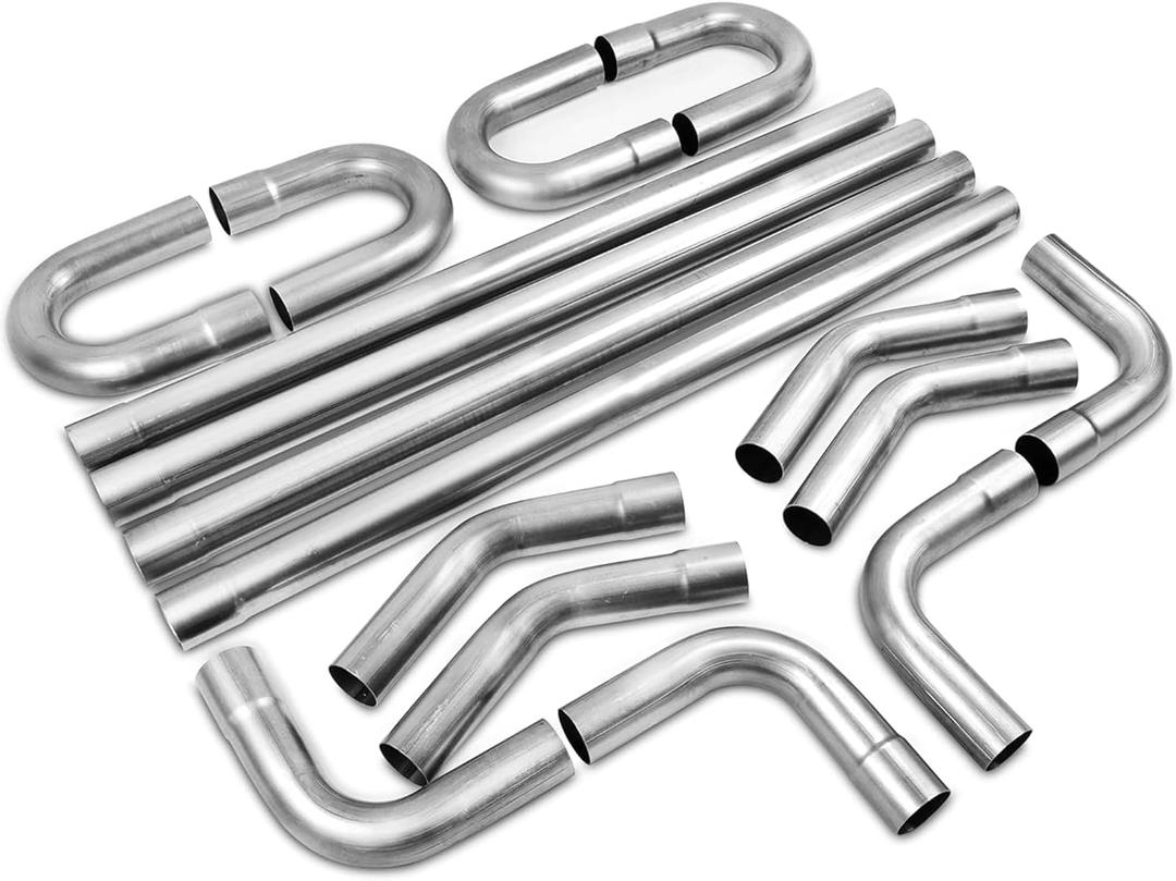 YOLANDO 2.5'' Inch T304 Stainless Steel Custom Exhaust Pipe Kit 16 Gauge Tubing Mandrel Bend Pipe Straight & U-Bend Universal 2 Packages