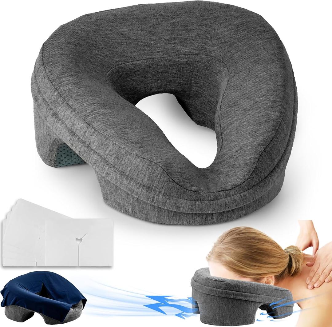 Face Down Pillow Massage Headrest for Bed, Stomach Sleeping Pillow, Face Cradle, BBL Pillow After Surgery Post Eye Surgery Recovery Equipment for Massage Tables,Piercing Pillows Removable Cover Black