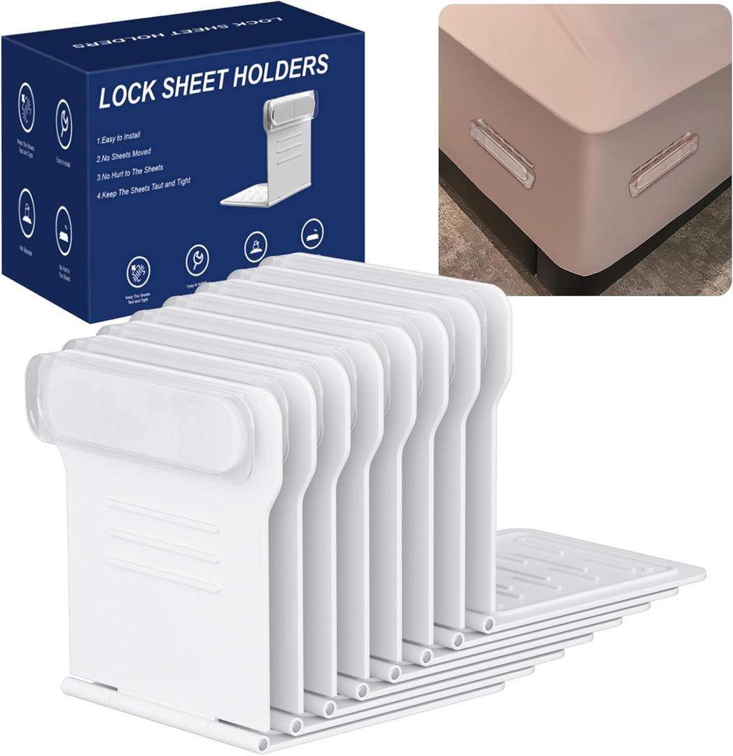 Lock Sheet Holders - 8Pcs Bed Sheet with Lock Strips Keep Sheets Firm & Tight, Easy to Install for All Mattress Sizes