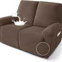 MAXIJIN Waterproof Loveseat Recliner Cover 4 Pieces Reclining Love Seat Slipcvers, Recliner Sofa Cover 2 Seater with Elastic Straps & Pockets for Pet, Kids (Loveseat Recliner, Light Coffee)