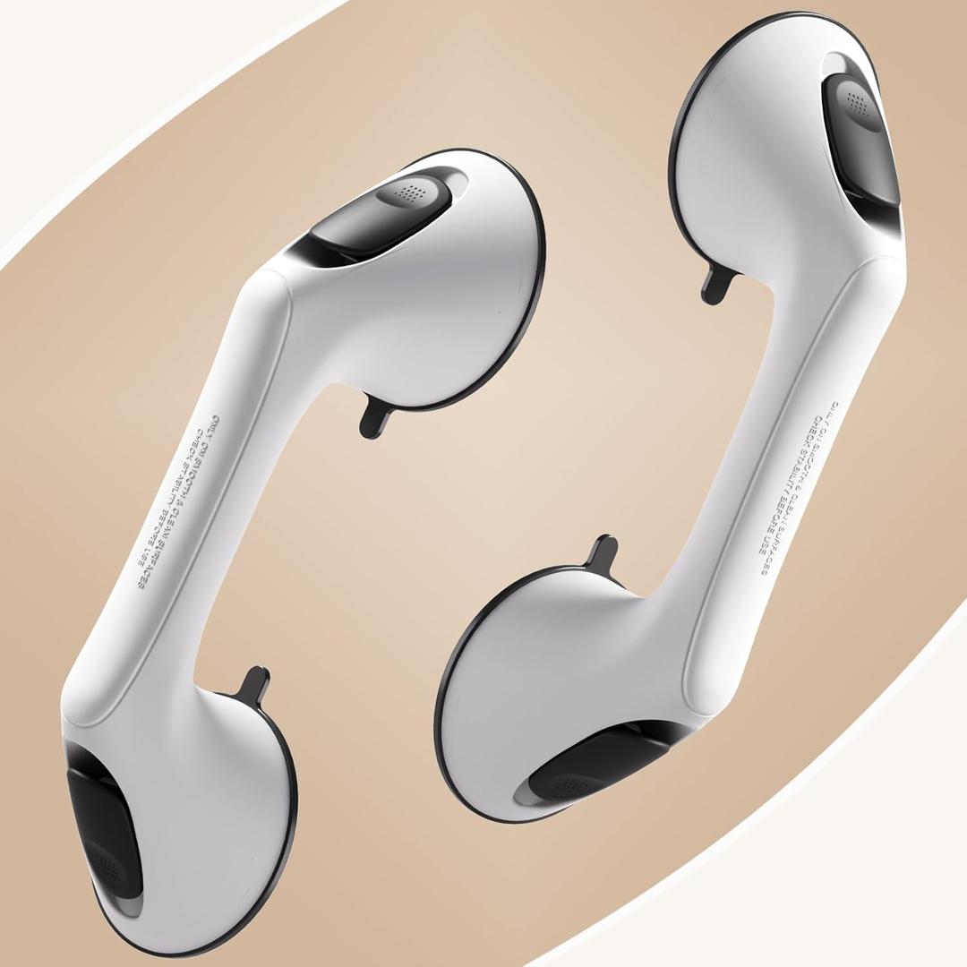 2 Pack 12 Inch Grab Bars for Bathtubs and Showers for Seniors, Heavy Duty Shower Handle for Elderly, Suction Cup Removable Handrails Handicap Bath Grip Bathroom Safety Grips (White and Black)