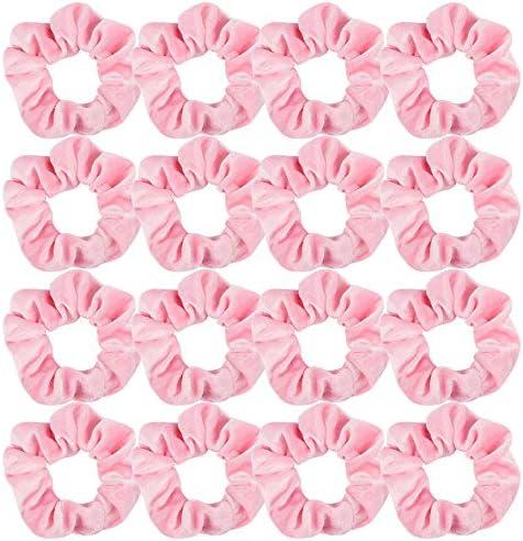WHAVEL Pink Scrunchies, Pink Party Favors Hair Scrunchies Velvet Scrunchy Hair Ties Valentines Galentines Day,16 Pieces