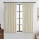 Warm Cream Insulated Thermal Textured Pinch Pleated Cafe Short Curtains 45 Inch Length,Blackout Drapes Flax Linen 2 Panels Set Bathroom/Basement/Kitchen Curtain for Small Half Window Light Beige