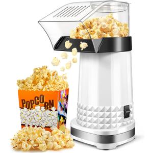 4.5 Quarts No Oil Electric Popcorn Machine with Measuring Cup + Melts Butter, Quick & Easy Hot Air Popcorn Popper Maker with On/Off Switch, Etl Certified, Air Popper for Movie Nights Parties