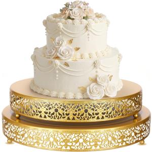 Wenqik 2 Pack Cake Stand Set, 14/16 Inch Metal Round Cupcake Dessert Stand Decorative Elegant Cake Display for Weddings Party Birthday Baby Showers Anniversary (Floral Lace,Gold)
