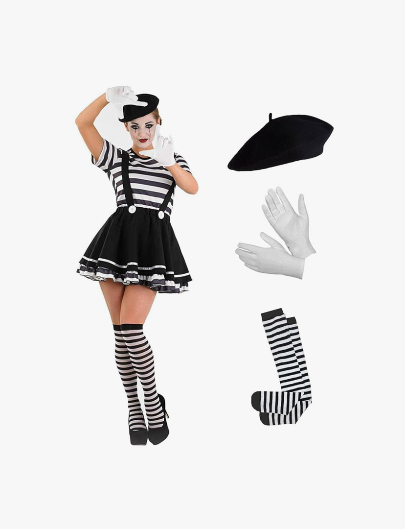 fun shack Mime Costume for Women, French Mime Costume Women, Mime Costume Adult, Mime Halloween Costumes for Women Size XL