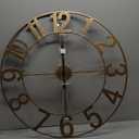 Cuspin 24 inch Wall Clock, Large Wall Clocks for Living Room, Decorative Metal Round Clock Battery-Operated Silent Non Ticking Retro Rustic Arabic Numerals Analog, Bronze