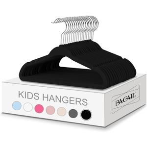 BAGAIL Kids Velvet Hangers 13.75 Inches Children's Clothes Hangers Non-Slip Baby Hangers for Infant/Toddler (Black,50pack)