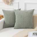 Kevin Textile Throw Pillow Covers Soft Corduroy Decorative Set of 2 Boho Striped Pillow Covers Pillowcases Farmhouse Home Decor for Couch Bed Sofa Living Room 26x26 Inch Greyish Green