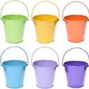 Small Metal Buckets with Handle - 6 Pack Colored Galvanized Bucket for Kids, Classroom, Crafts, and Party Favors (Multi-Colored, 4.3" Top)