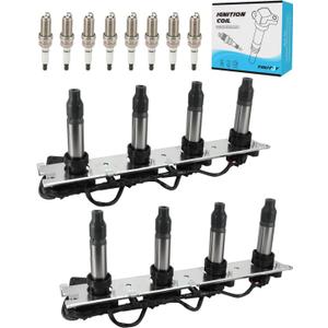 UF372 Ignition Coil Pack 2PCS & Iridium Spark Plugs 8PCS (4.6L Only) For Cadillac DeVille Seville SRX XLR STS 2004-2006,For Pontiac Bonneville 2004-2005, Replace # GN10419 12567285