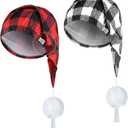 Janmercy 2 Pcs Sleeping Cap for Men Adjustable Sleep Cap Men Buffalo Plaid Night Hat with Ball Tassel for Winter (Black, White, Red)