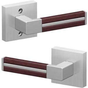 Brushed Nickel Passage Door Handles Without Lock, Brown Leather Interior Door Handle, Hallway/Closets Keyless Door Lever 1 Pack