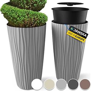 Mueller M-Resin Heavy Duty Tall Planter, Indoor/Outdoor Grande Plant, Tree, Flower Pot, 2-Piece Set, 24”, Modern Design, Built-in Drainage, Light Grey 4.8 Gal