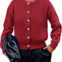 PRETTYGARDEN Cardigan for Women 2026 Fall Fashion Long Sleeve Trendy Button Down Work Office Sweaters Cute Winter Jacket (X-Large, Red)