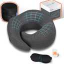 New Packaging Updated Travel Pillow for Airplane with 100% Memory Foam, 360 Adjustable Full Surrounding Flying Neck Pillows, Travel Pillow Set with 3D Eye Masks, Earplugs (Black)
