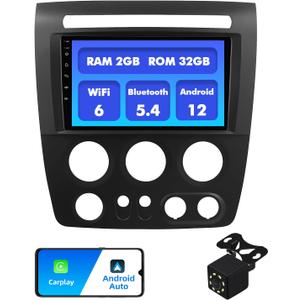 2+32G Android 12 Double Din Car Stereo for Hummer H3 2005-2010 with 9 Inch Touchscreen Radio Built-in Wireless Carplay/Android Auto/GPS/Bluetooth/FM/AUX-in/Steering Wheel Controls/Backup Camera