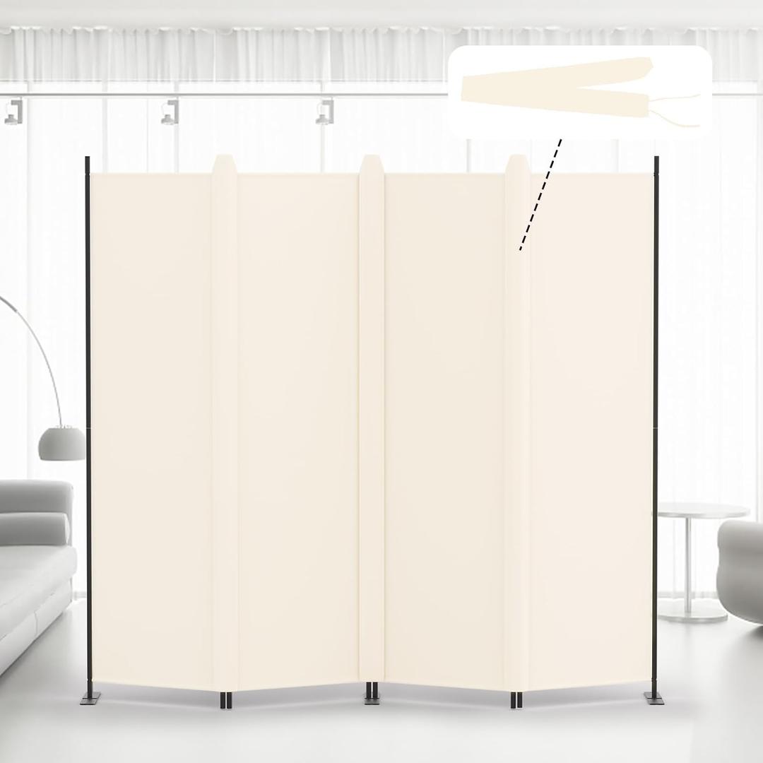 Kokorona 4 Panel Room Divider, 6FT Tall Folding Privacy Screen Wall Dividers, Portable Privacy Screen Freestanding Room Divider for Room Separation, Included - Cover Strips, Beige, 88''W x 71''H