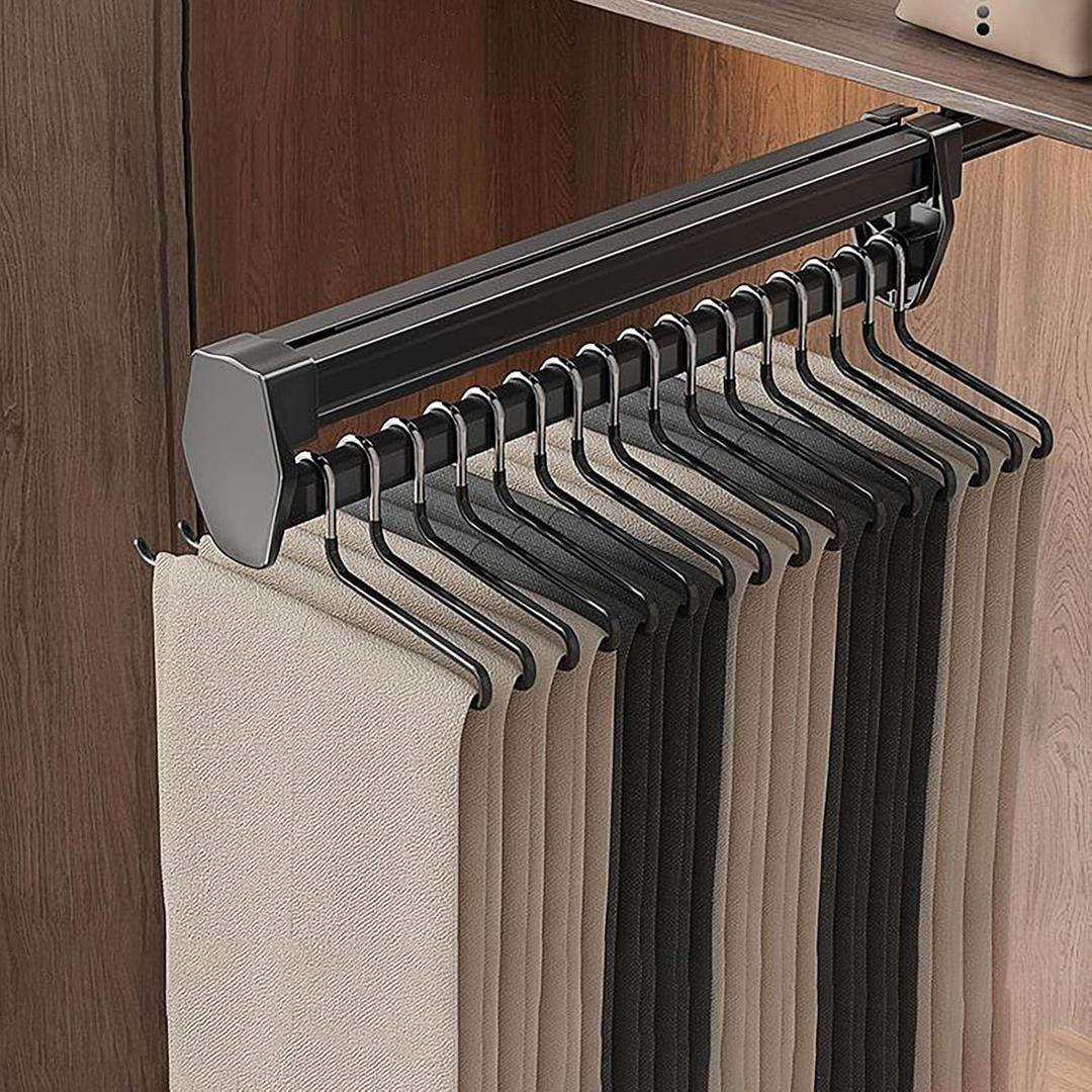 Pull Out Valet Rod for Pants Hangers, Top Mounted Adjustable Sliding Closet Rail, Made of Aluminum Alloy, Smooth Pull-Out, Heavy Duty Trouser Rack Bar for Skirts, Shirts (12in)