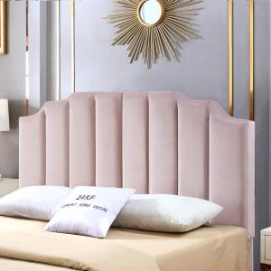 24KF Pink Velvet Tufted Queen Upholstered Headboard, Modern Vertical Channel Design California Queen/Full Headboard with Stepped Silhouette Top Edge, Pink