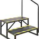 TOCRETOARE RV Steps with Handrail, Hot Tub 2 Steps with Handrail, Portable Stairs Steps for 5th Wheel RV, Mobile Home Stairs Outdoor RV Step Ladder for Camper and Porch with Non Slip Assist Handrail