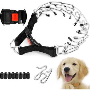 Supet Prong Collar for Dogs, Adjustable Dog Choke Collar Adjustable Dog Pinch Collar with Quick Release Buckle for Small Medium Large Dogs(Packed with One Extra Links) (Metallic)