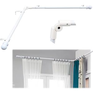 White Steel Corner Curtain Rod, 30-136 Inch, Adjustable, Wall Mounted, Glossy Smooth Finish