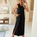 Ficerd 2 Pcs Women's Maxi Dresses Summer Sleeveless Beach Long Dress V Neck Casual Loose Split Sundress with Pockets (M)