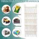 42cm Wide Over the Door Stuffed Animal Storage Hammock Corner Wall Hanging Storage Holder Boho Macrame Plush Toy Organizer Net for Stuffed Animal