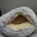 Cat Bed for Indoor Cats, Calming Cozy Cave with Self-Warming Plush, Entire Bed Machine Washable & Anti-Slip Base, Breathable Pet Bed for Small Cats&Dogs All Seasons (Grey, 22 * 22inch)
