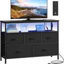 SONGMICS BELLAH Collection - Dresser for Bedroom with App-Controlled LED Lights and Charging Station, Chest of Drawers, TV Stand, 5 Drawers, Shelf, Modern, Ink Black ULGS723BH02S, 11.8"D x 38.9"W x 26.8"H