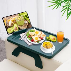Couch Arm Tray with 360Phone,Bamboo Folding Sofa Tray,Sofa Armrest Trays Clip-On Couch Desk for Drinks,Snacks,Phone,Remote Control