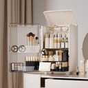 Makeup Organizer for Vanity,Perfume Organizer Display Case,Large Plastic Drawer Storage,White Multi-Function Brush Organizers Storage for Bathroom Countertop (White)